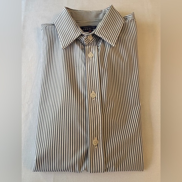 MIZZEN & MAIN MEN'S LEEWARD BLUE & WHITE STRIPE SHIRT SIZE MEDIUM TRIM FIT - Picture 10 of 10